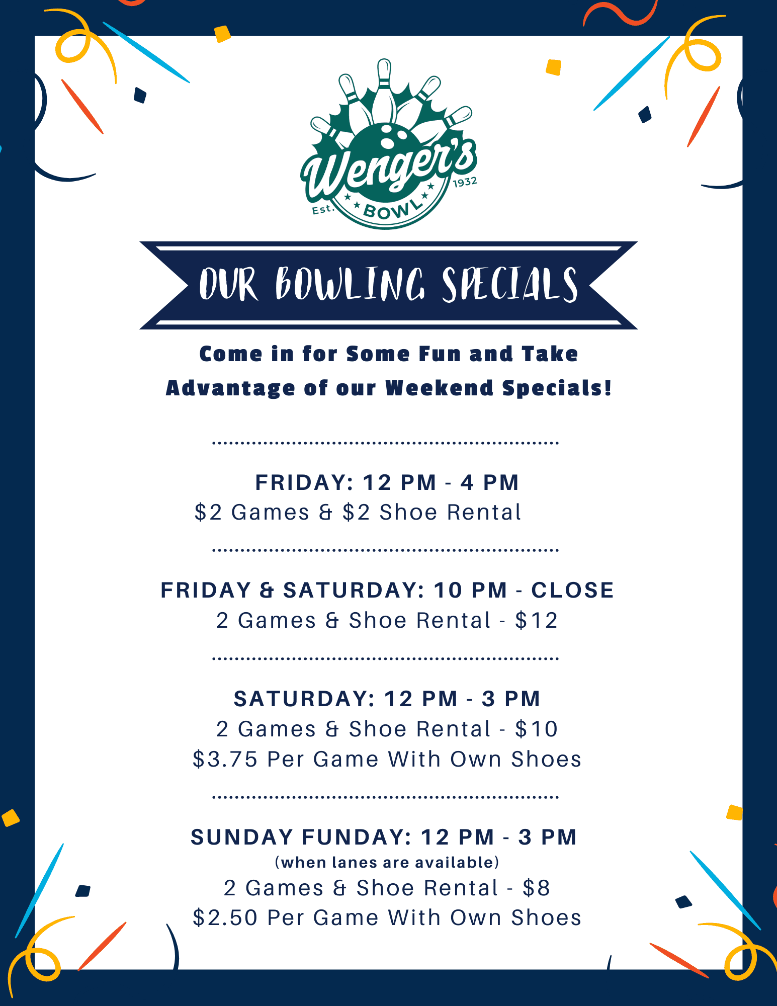 wengers - weekend specials flyer (2) wengers weekend bowling specials