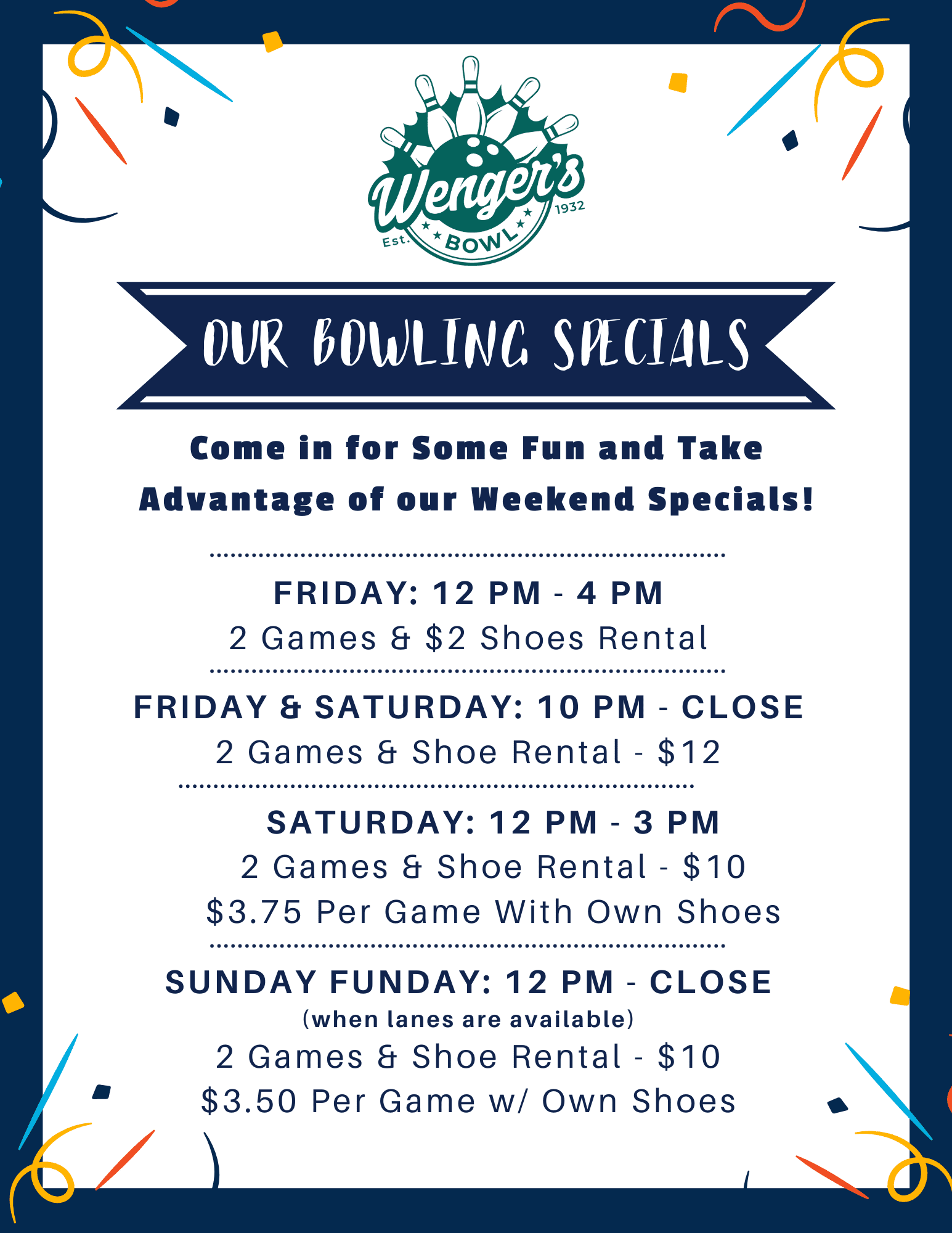 wengers - bowling specials fall 2022 wengers weekend bowling specials grand rapids