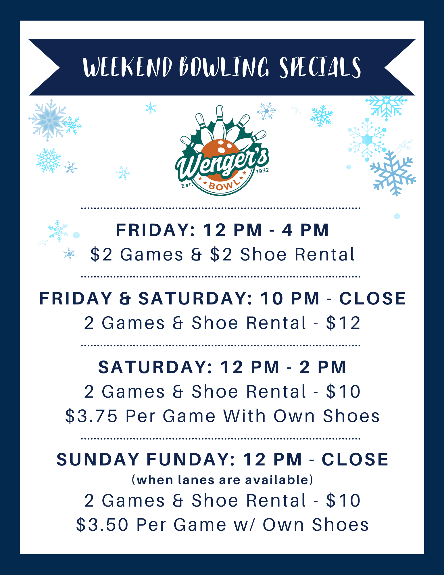 wengers - bowling specials winter 2022 (1) wengers weekend bowling deals