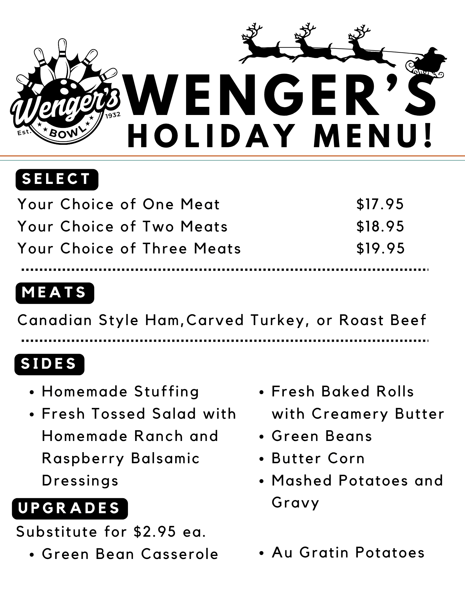 Wengers holiday menu 2025